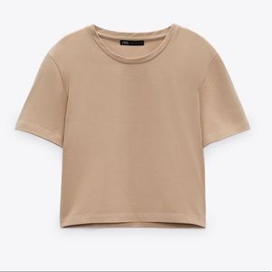 Beige cropped t-shirt - Zara XS